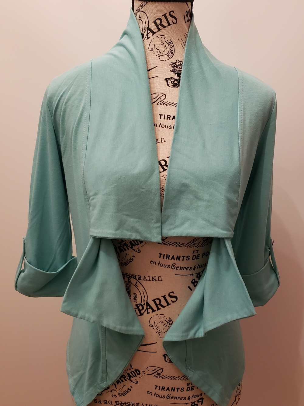 Light Aqua Draped Open Cardigan